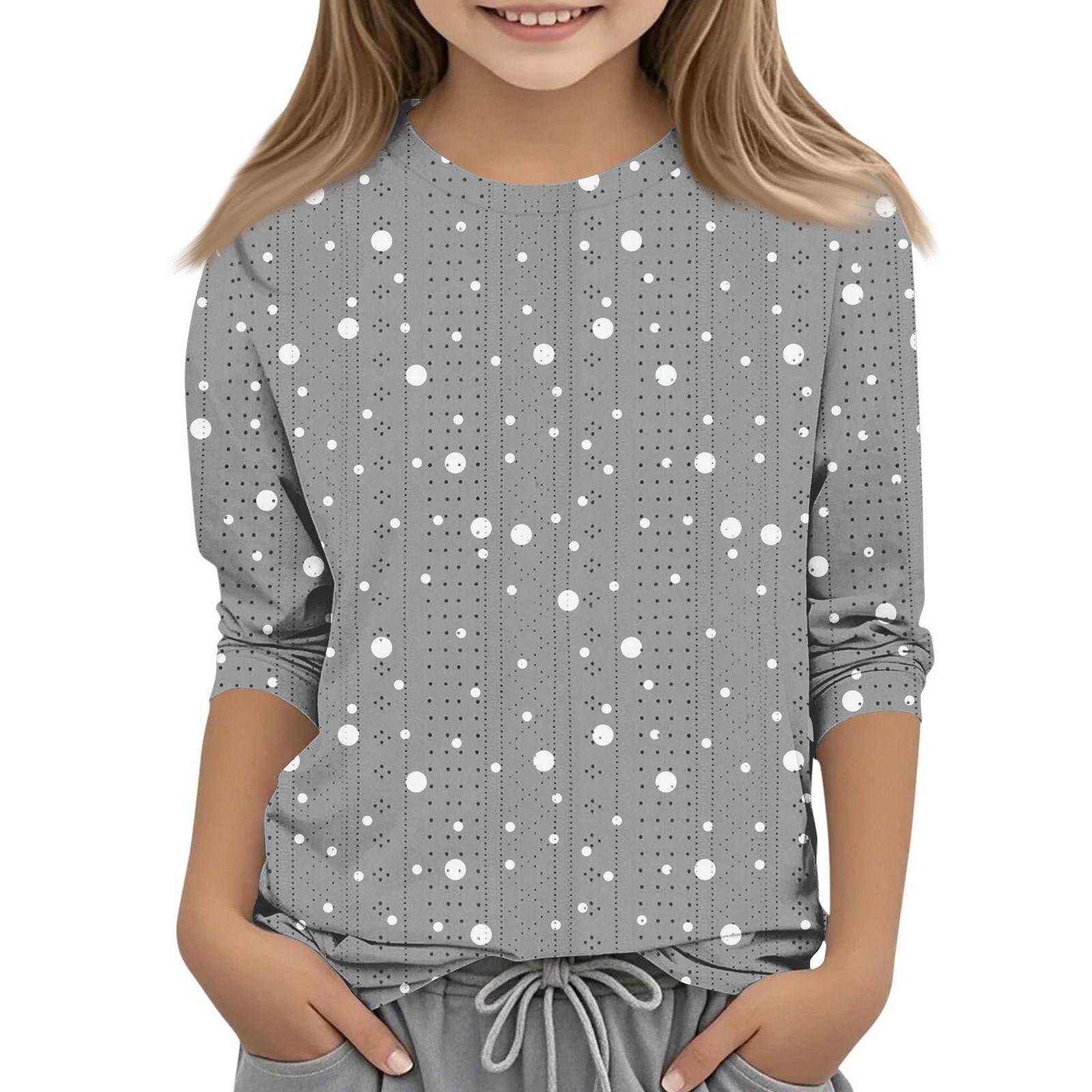 

Print Tops For Youth Girls 5-16 Years Round Neck 3/4 Sleeves T-Shirts Trendy Tops Outfit Tees 130