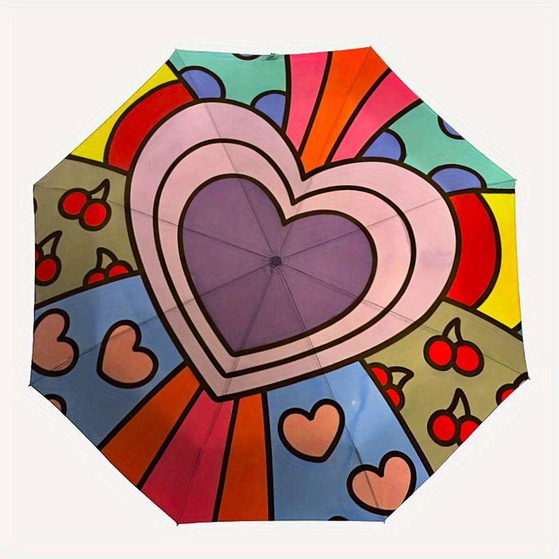 

1pc Heart Pattern Automatic Folding Umbrella, Portable & Foldable Design with 8 Ribs, Casual Outdoor Accessory yy250805146