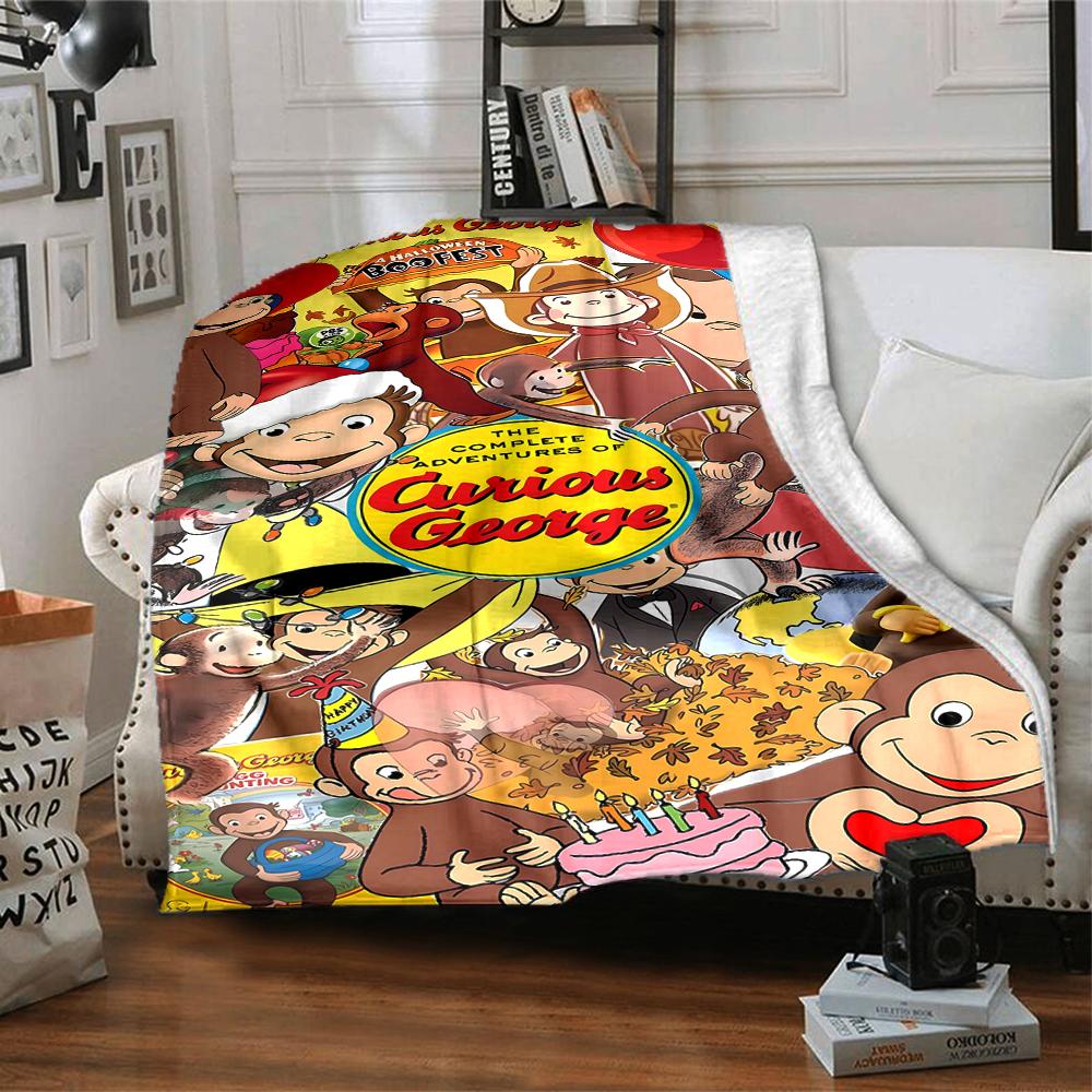 1pc Curious George (5) Blanket, Gift, for Men and Women, Soft Blanket, Good for Sofa Bed Couch Travel, Lightweight Flannel Blanket