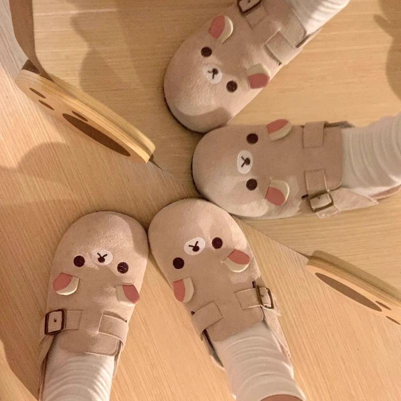 Cute bear bag head girl summer new platform lazy half slippers retro single shoes