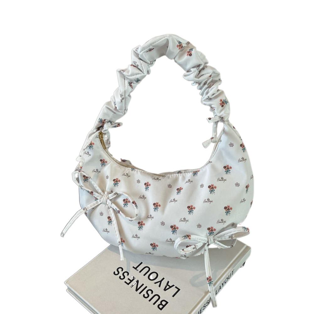 

Милая Цветочная Плиссированная Сумка-Подмышка с Бантом Рюши Повседневные Сумки Кроссбоди Путешествия белый