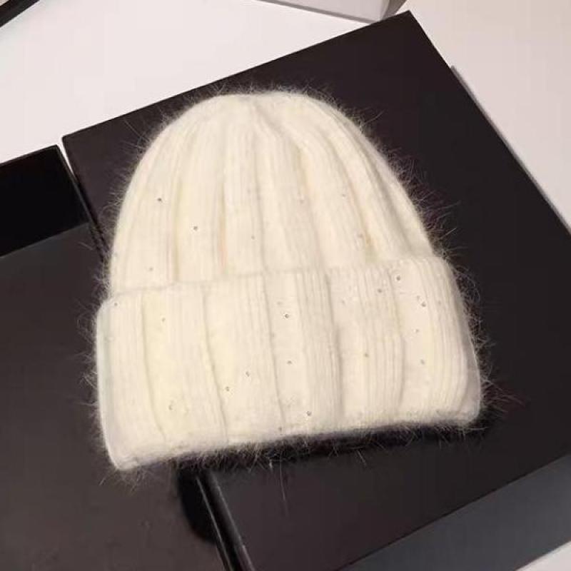 Knitted Beanie Winter Hats Women Men Rabbit Fur With Sequin Wide Stripe Design, Small Face Friendly, Warm & Fashion