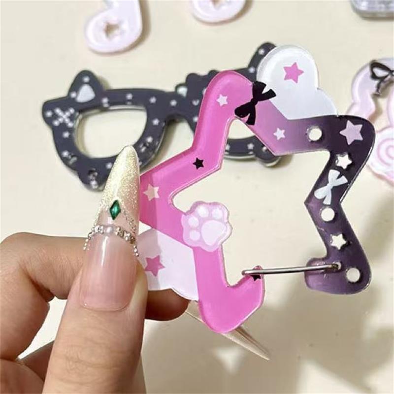 Heart Cat Ears Star Wings-Shaped Carabiner Mountaineering Buckle Acrylic Keychain Pendants Multipurpose Keyring Hook Bag Hanging
