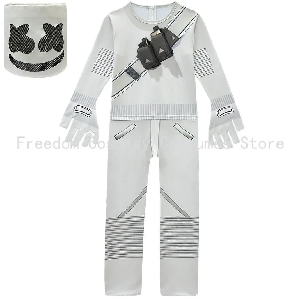 Costume di Halloween Cosplay Bambini DJ Marshmello con Ragazzi Ragazze 842 Tuta Festa di Carnevale Body Sillabe Elettriche