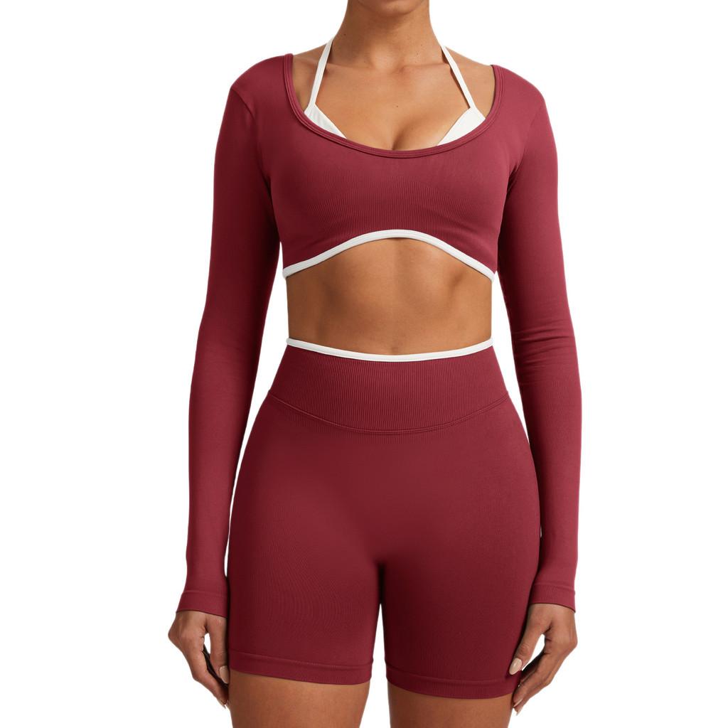 Seamless Yoga Set Long Sleeve Fitness Wear With Moisture Wicking For Women Outdoor Running
