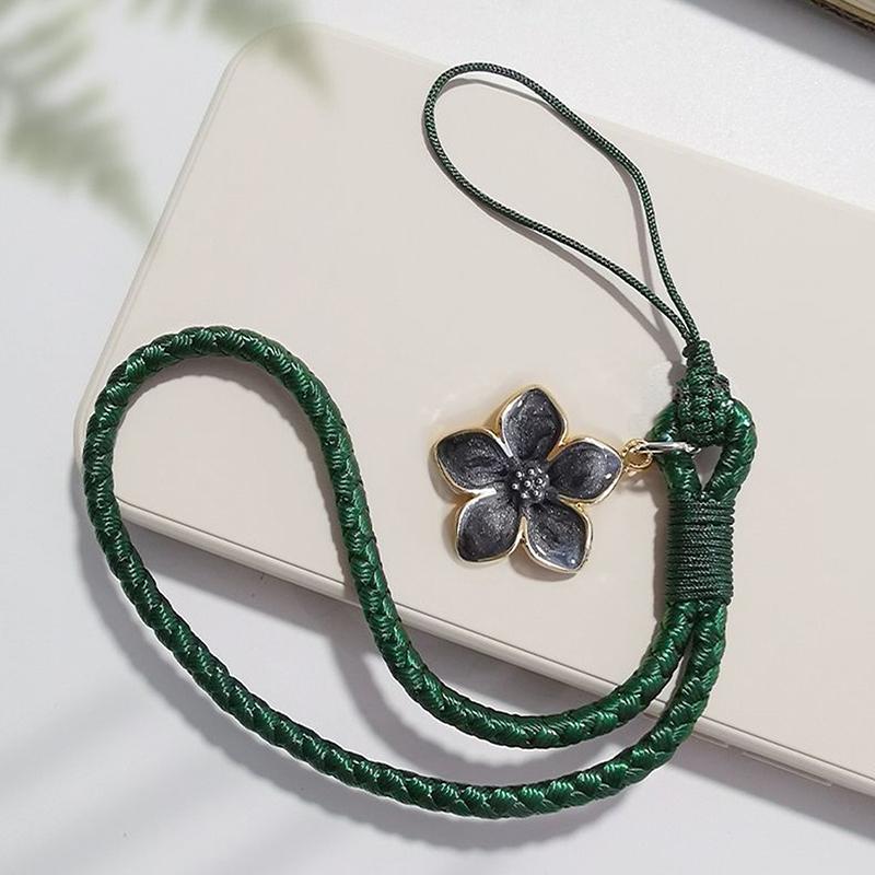 Vintage Artistic Phone Wrist Strap Charm Keychain Elegant Handwoven Flower Lanyard Anti-Drop Girl Woman Bracelet