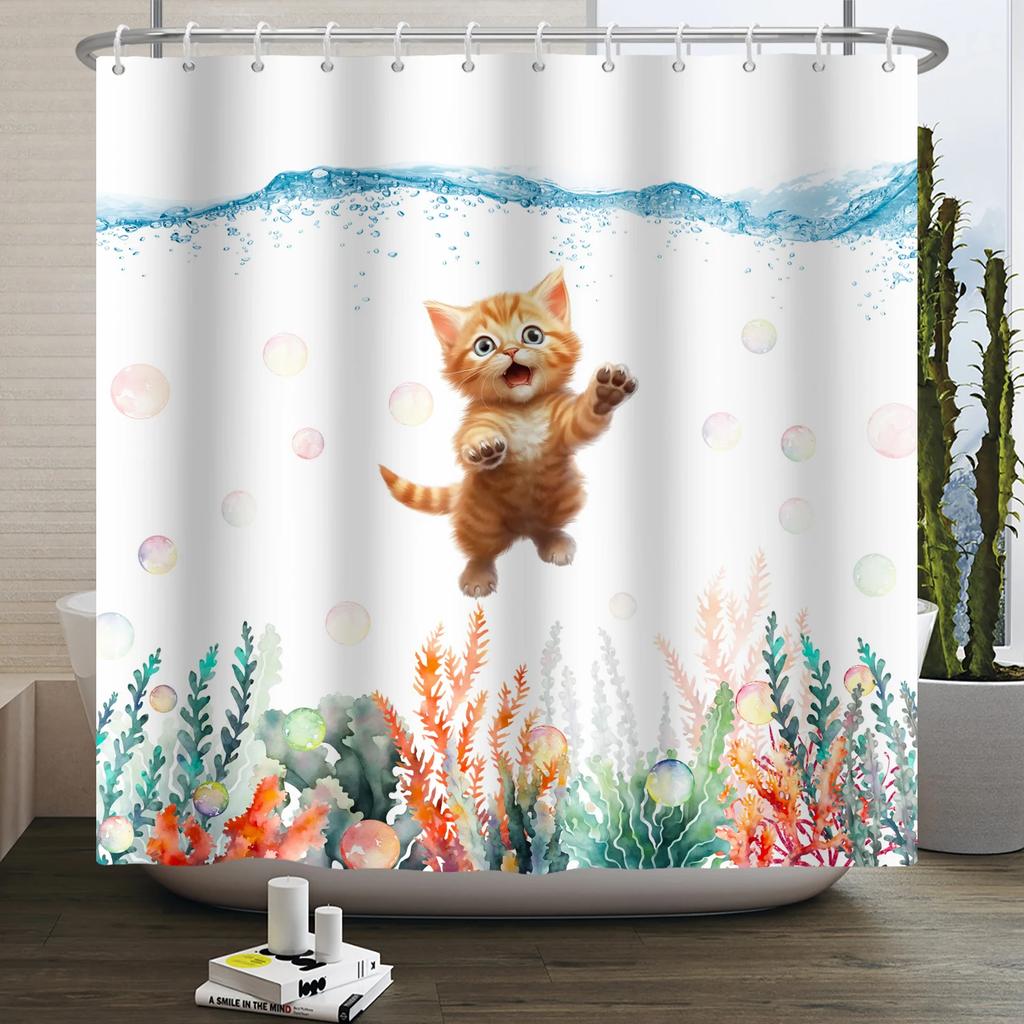 Cute Cats & Dogs Waterproof Shower Curtain - Fun and Colorfully Playful Pet Design for Cheerful and Lively Bathroom Decor