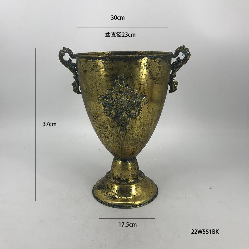 Classical Retro Iron High Footed Cup Flower Set Retro Vintage Metal Home Decoration Flowerpot European Wedding Vase Ornaments