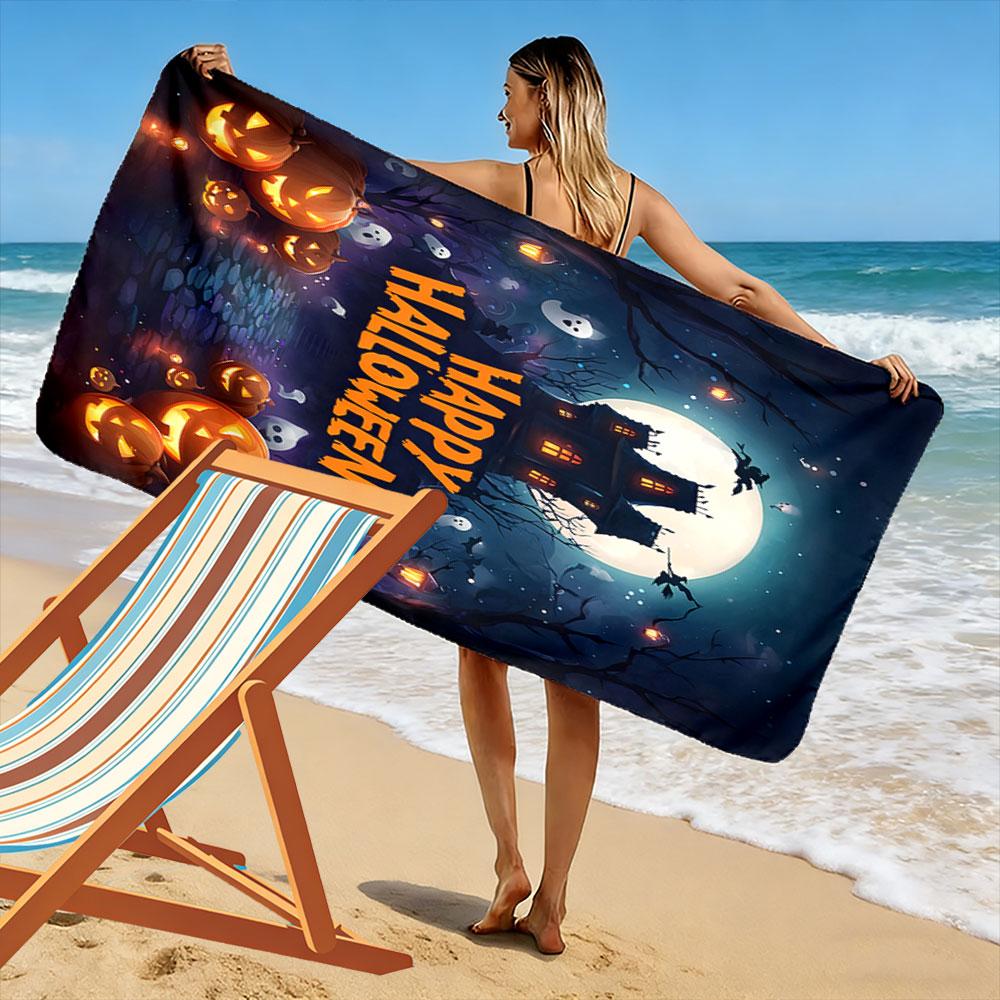Hauntingly glowing Halloween scene Print beach towel, quick drying, suitable for travel, outdoor sports, jogging, the beach and swimming, gift