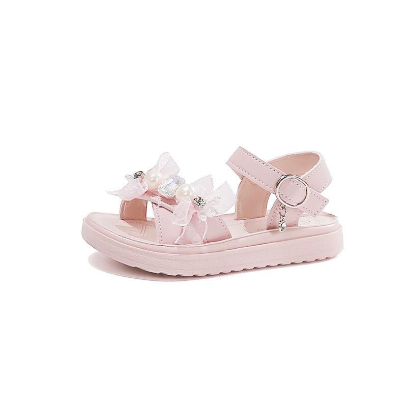 

New Summer Open Toe Sandals for Girls with Butterfly Bow Toddler Beach Shoes Soft Sole Non Slip size 27 розовый