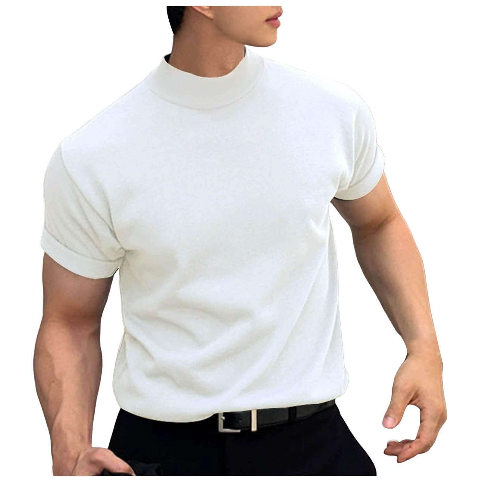 

KELIHAWK Водолазка Короткий Мокрой Облегающий Большие Размеры Однотонная Летняя Одежда Мужская Футболка, Рукав, Шея, Посадка, Водолазка, Легкий, Майка, Стильный, белый