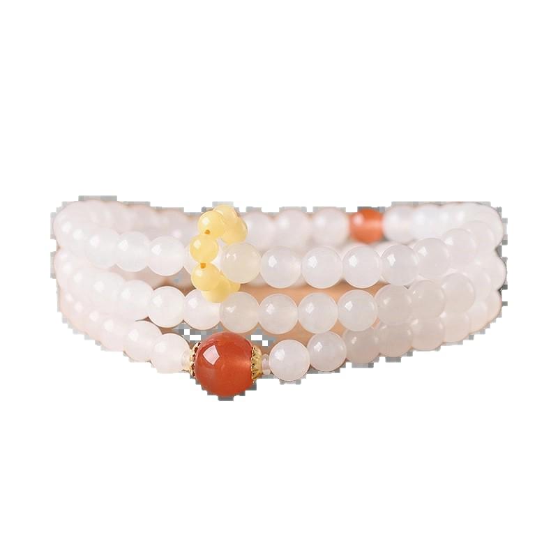 Xinjiang Hetian Mutton Fat White Jade Three-Circle Bead Bracelet Necklace