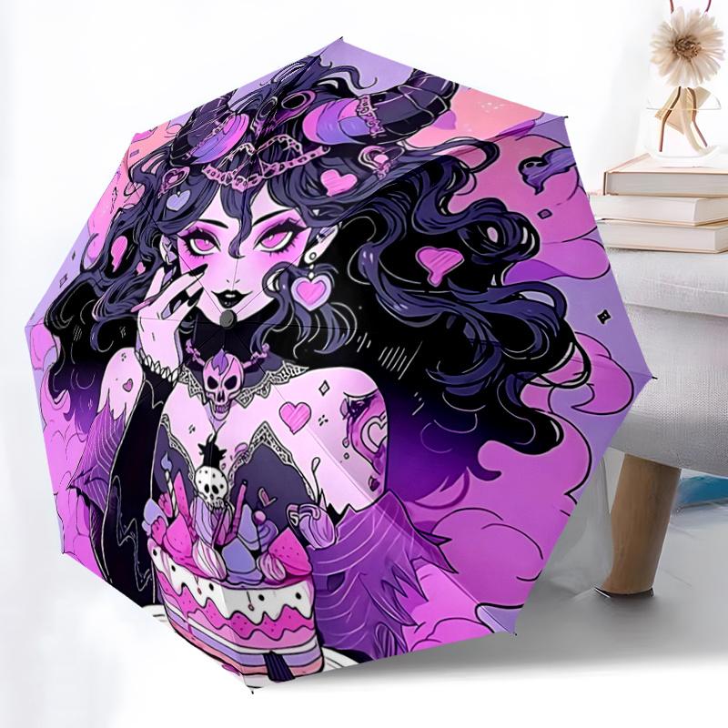 1pc Skull Heart Auto Open Close Umbrella Portable Folding Design with 8-Bone Iron Frame, Perfect for Outdoor, Festive Gifts, Travel, Daily Use, a