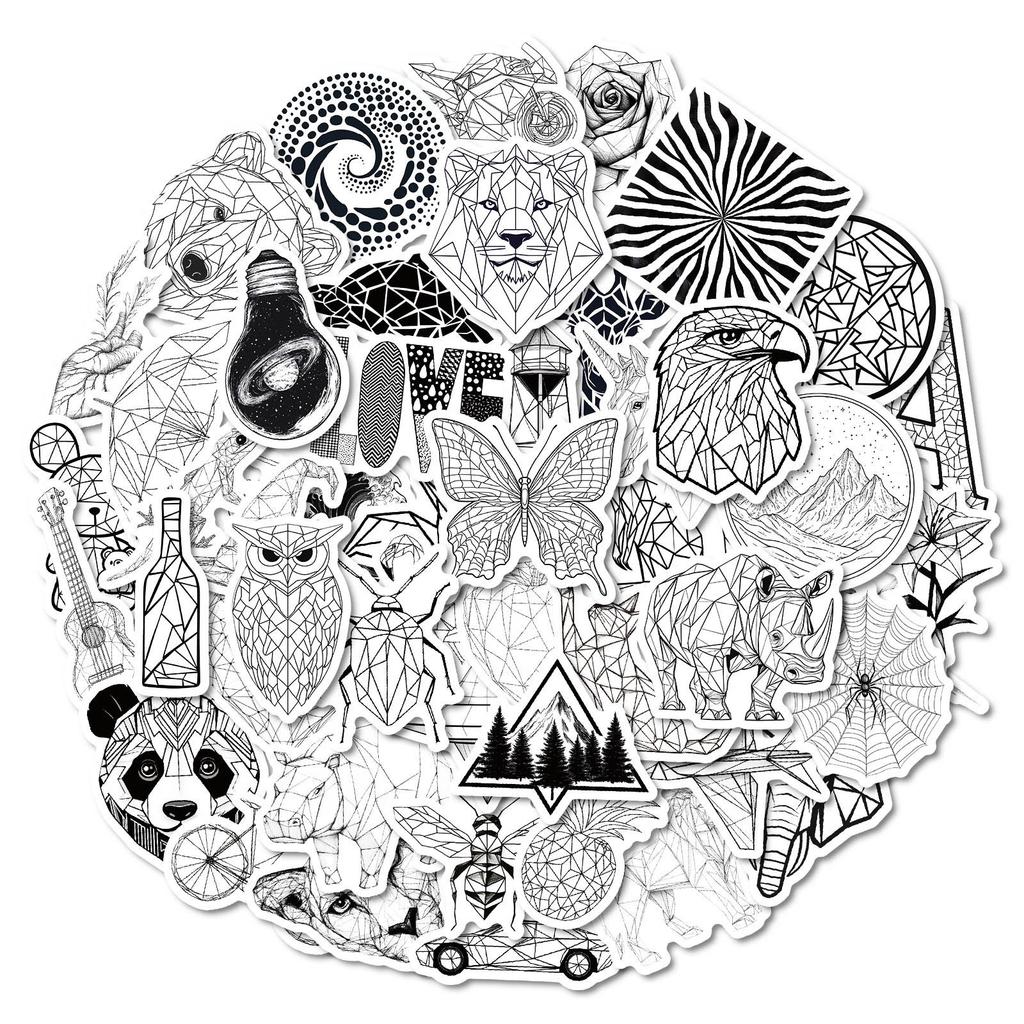 50 Neue Schwarz-Weiß Mode Geometrische Tier Graffiti Aufkleber Graffiti Aufkleber