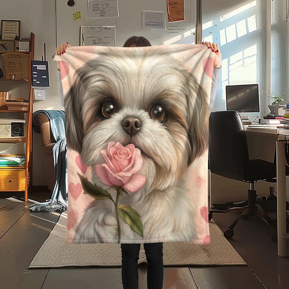 Cute Shih Tzu pattern Flannel Blanket, High quality Comfortable for All Seasons, Home Decor, Warmth and Comfort, Perfect for Gifts.