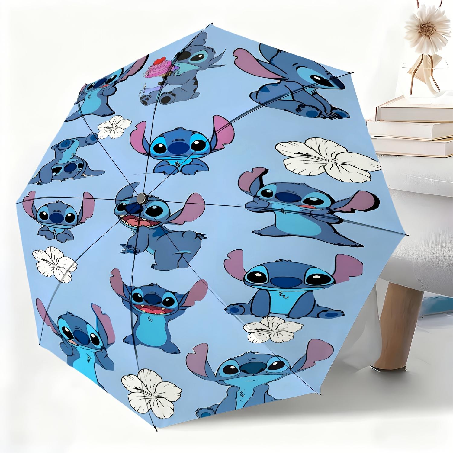 1pc Disney Stitch Cartoon Pattern Automatic Umbrella, All-Occasion Rain or Shine Umbrella, Portable Folding Umbrella, Christma (as the picture,Iron&8K)