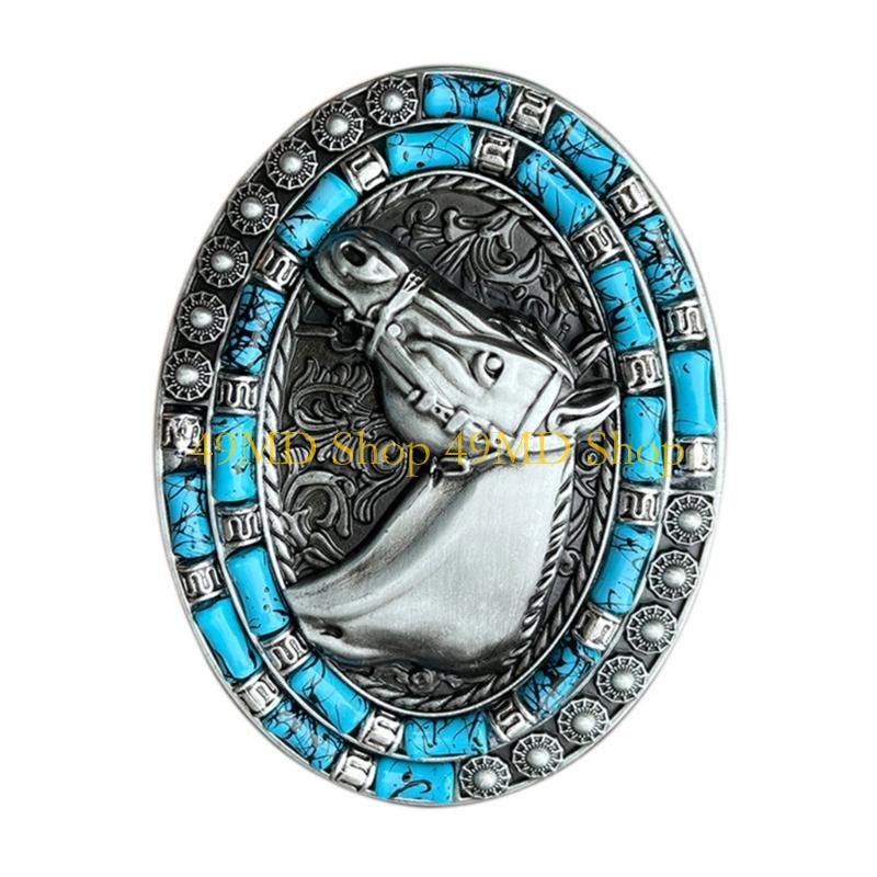 49MD Cowboy Belt Buckles for Men Women Cool Horse Head (Silver/Bronze)