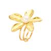 Elegant Flower Pearl Inlaid Ring - Open Stainless Steel, Gold Plated Women's Accessory