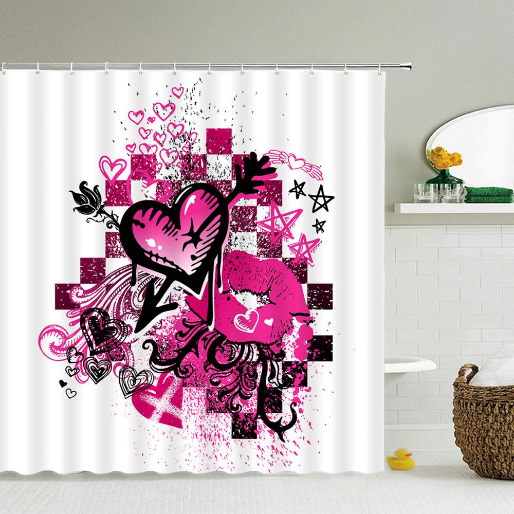 Home Decor Pink Couple Shower Curtain Shower Curtain Waterproof Fabric Modern Love Romantic Shower Curtain Bathroom Decor
