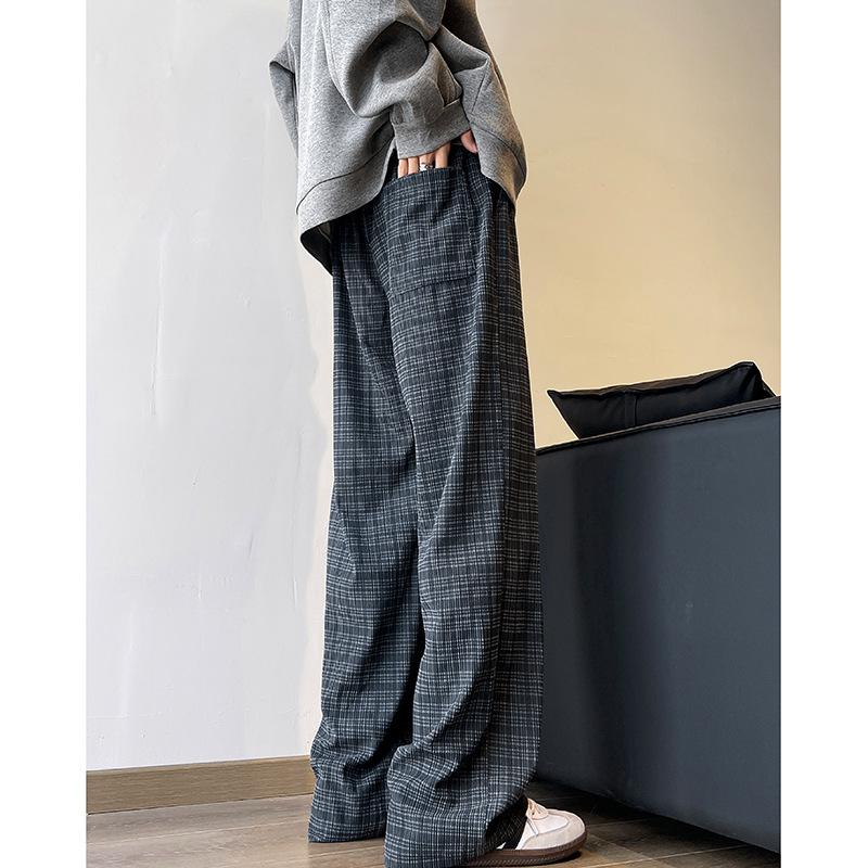 Autumn and Winter New Retro Corduroy Plaid Floor Pants Men's Lazy Trendy Brand Wide-leg Trousers Are Available In One Piece.