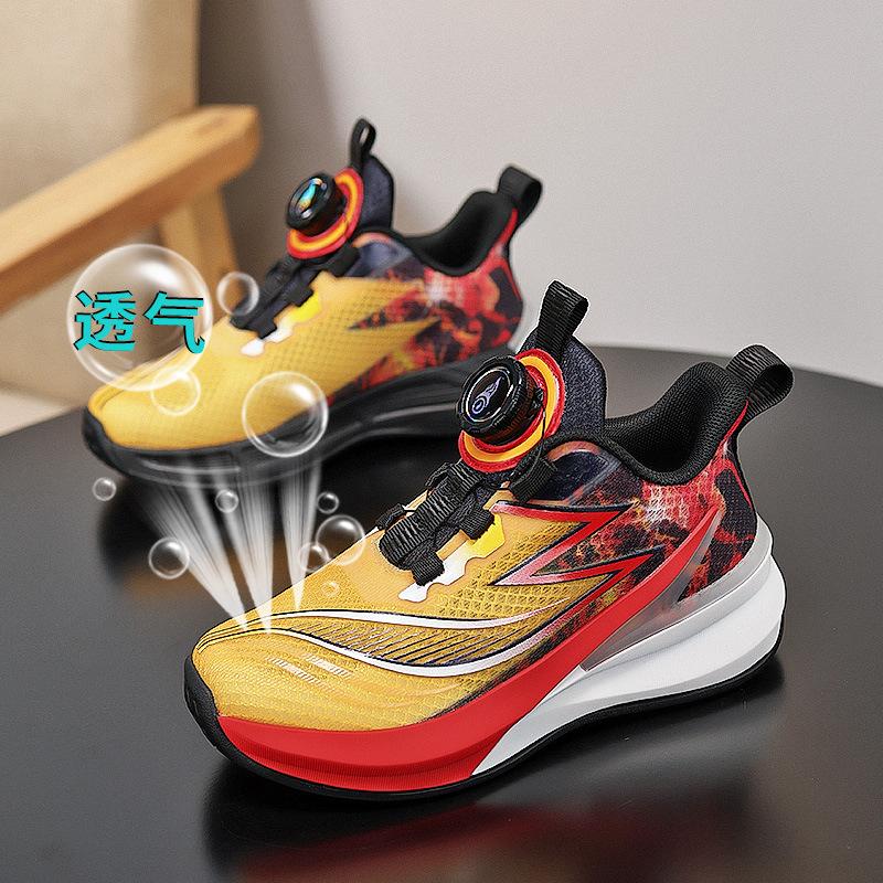 Boys Shoes Summer Girls Single Mesh Non-stuffy Feet Non-slip Kids Shoes Rotary Buckle Ultra Breathable Outdoor Running Shoes