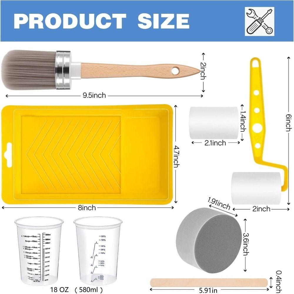 18pcs All-in-one Paint Brush Set Nitrile Gloves Mixing Sticks Painting Supplies Polish Sponge Block Mixing Cups