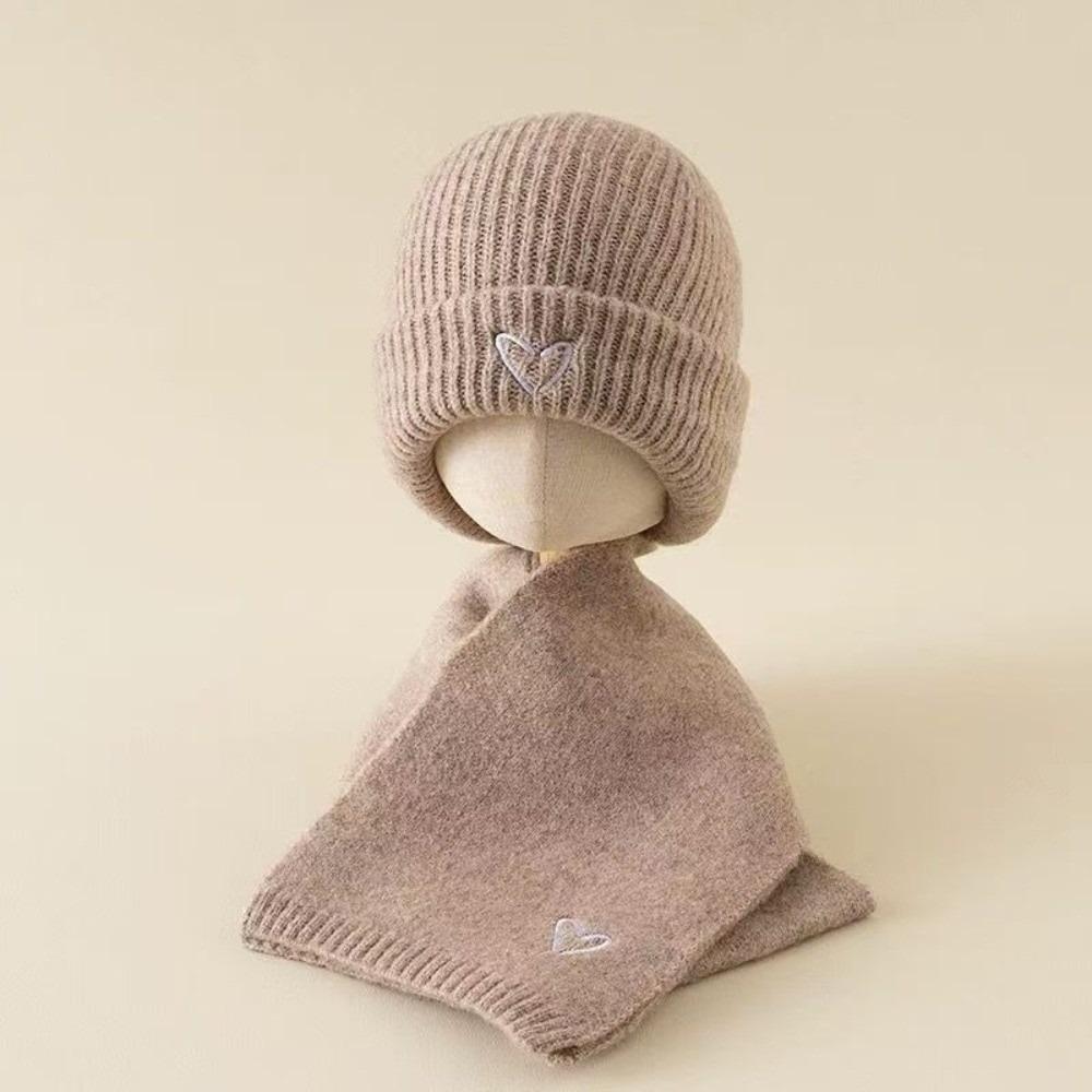 Love Heart Embroidery Scarf Hat Set Windproof Ear Protection Hat New Beanie Hat  Outdoor Sports