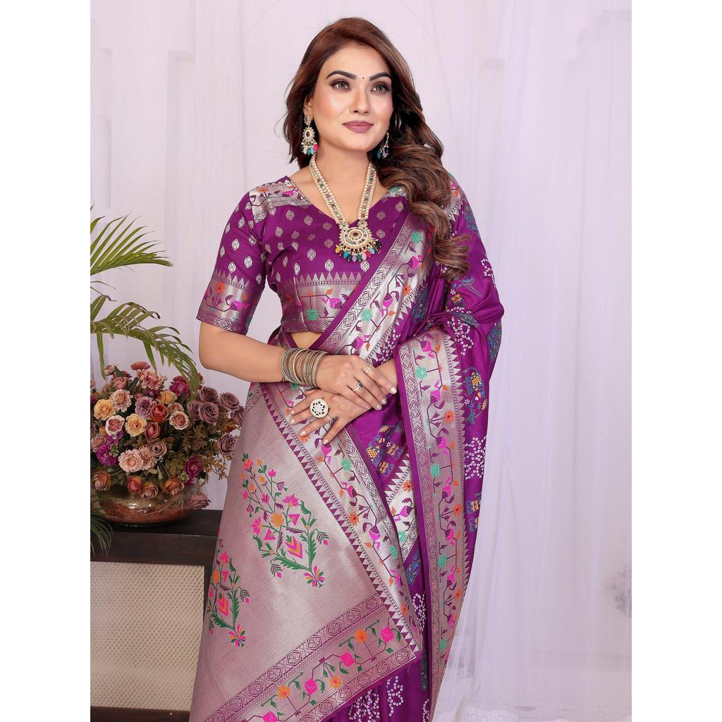 Sari Bandhej Khadi Imprimé en Soie Dola Douce et Légère, Sélectionné à la Main – une Fusion Parfaite de Tradition et d'Élégance Vibrante