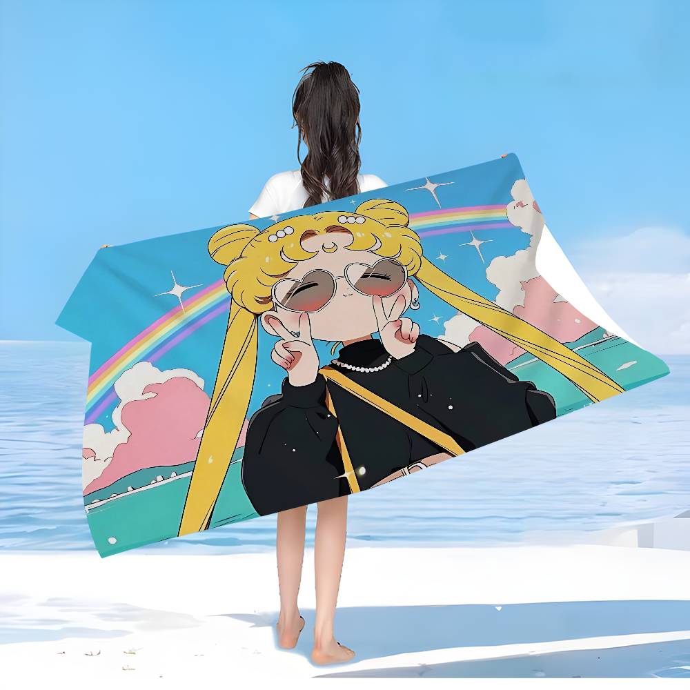 S-Sailores Cute Girl Moon Microfiber Printed Beach Towel Mountain Climbing Yoga Beach Swimming Running Absorbent Soft Towel