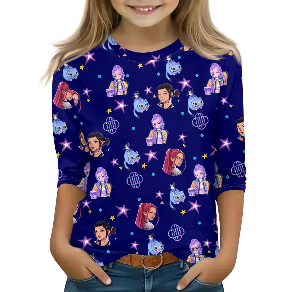 Druck-Tops für junge Mädchen 4-11 Jahre Rundhals 3/4-Ärmel T-Shirts Trendige Tops Outfit T-Shirts