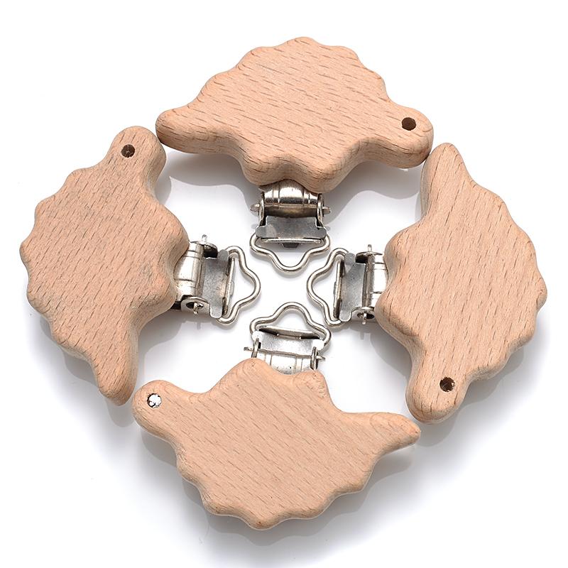 5Pcs/Lot 9 Style Fish Rabbit Butterfly Shape Beech Wooden Clips Metal Bracket for Baby Pacifier Clips Chain Holder Accessories