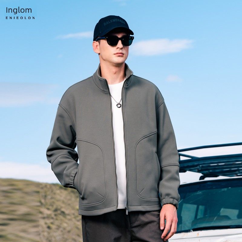 

Yingjuelun Heavyweight Rock Velvet Stand-Up Collar Cardigan Sweatshirt for Men, Autumn and Winter Fleece-Lined Thickened Sports Zipper Jacket Gray Green XL