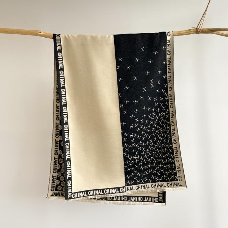 New Splicing Camellia Shawl Winter Cashmere Thickened Scarf with Double-sided Thermal Scarf