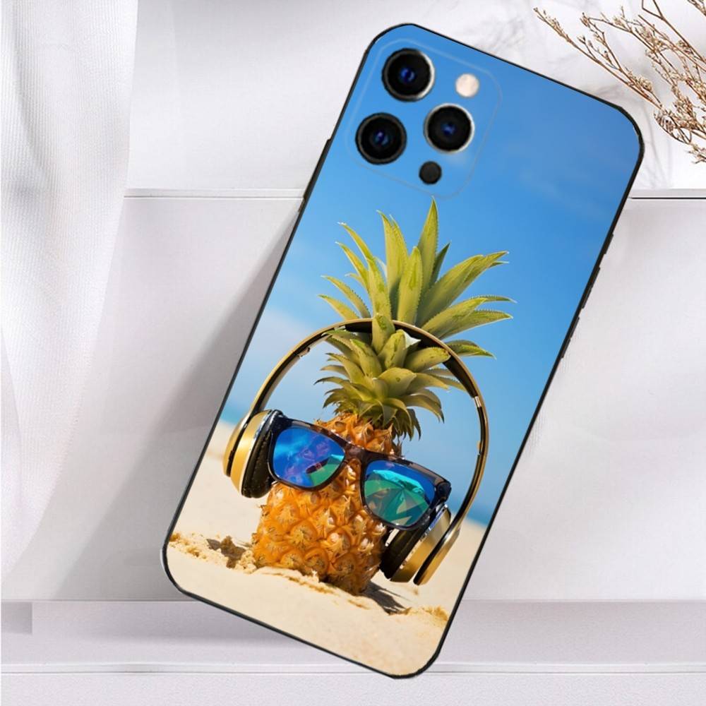 Cute Pineapple Fruit Art  Case For iPhone 16,15,17,14,13,12,11 Plus,Pro Max,XS,X,XR,SE,Mini,8,7 Soft Silicone Black Cover