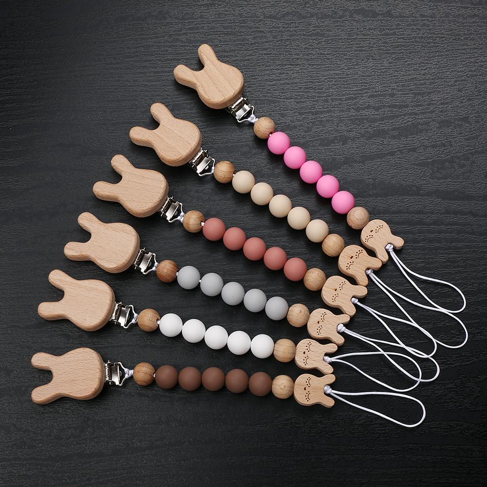 Cartoon Animal Beech Wooden Pacifier Baby Pacifier Clip Nipple Holder Dummy Holder Pacifier Clip for Baby Newborn Toys Accessory