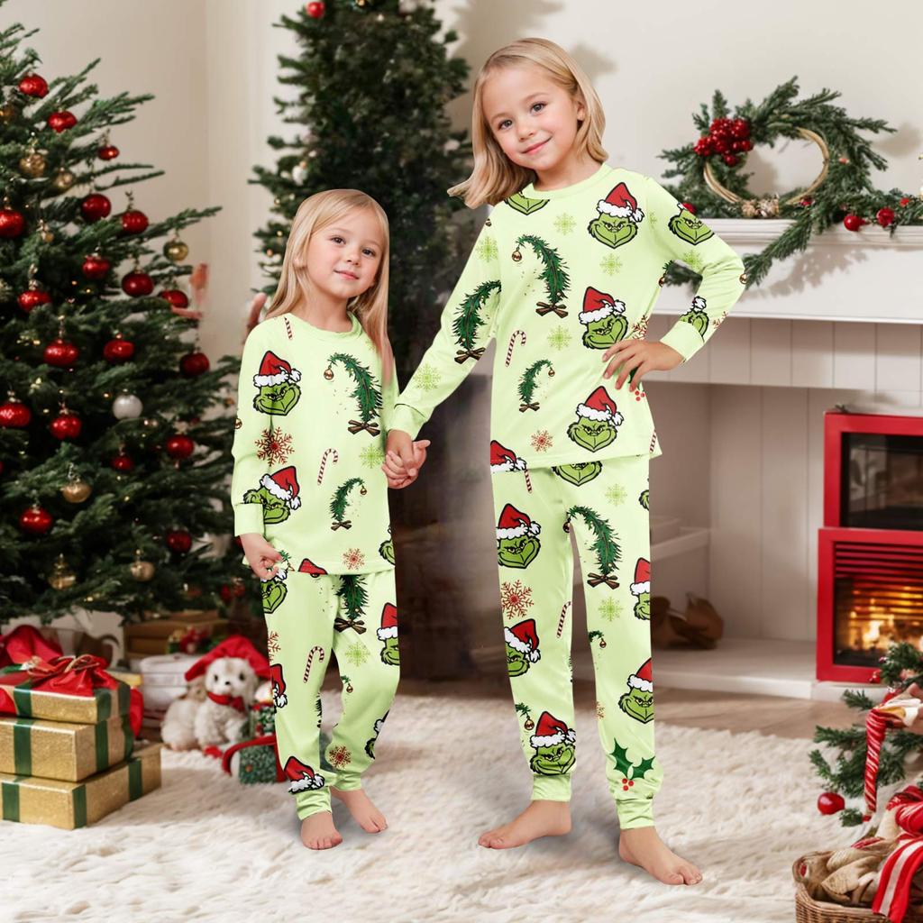 Christmas Print Cute Family Set Pajamas, Home Clothes, Family Set Long Sleeve Top Pants Set
