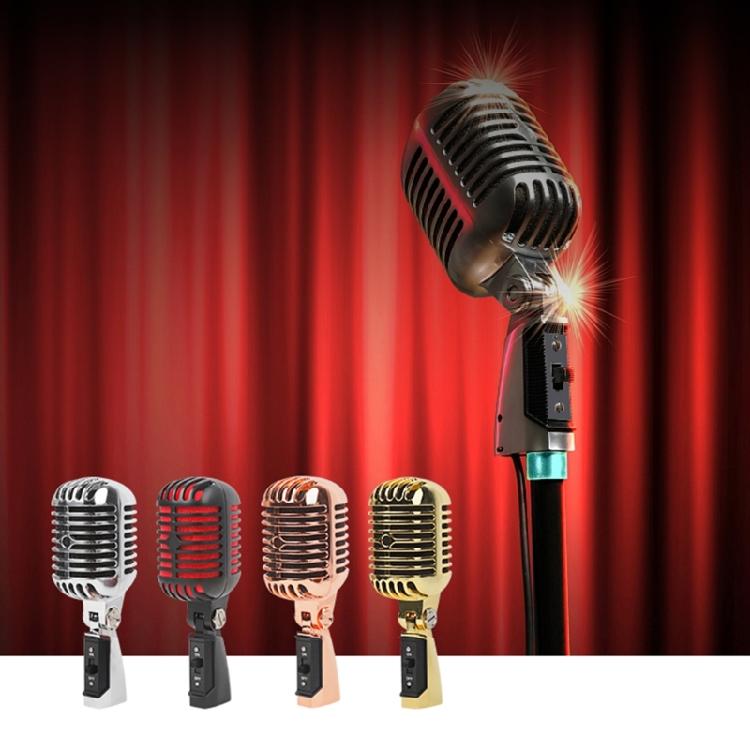 Metal Dynamic Microphone Metal Appearance with Retro Frame Self-tensioning Metal Frame for Stage and Studio Use