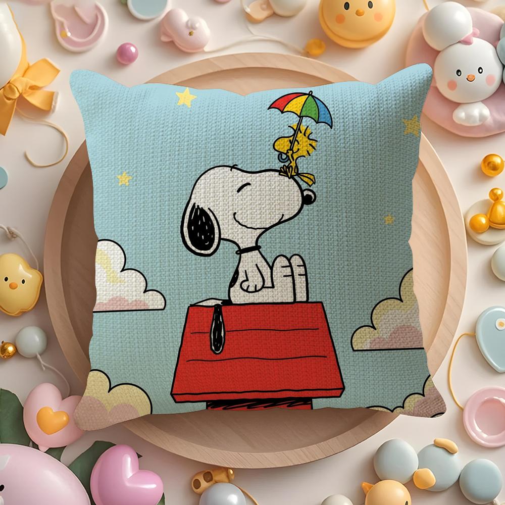 Süßer Snoopy Kissenbezug Natürliches Leinen Bio-Stoff Doppelseitiger Druck Sofa Heimdeko Geschenk Kissenhülle