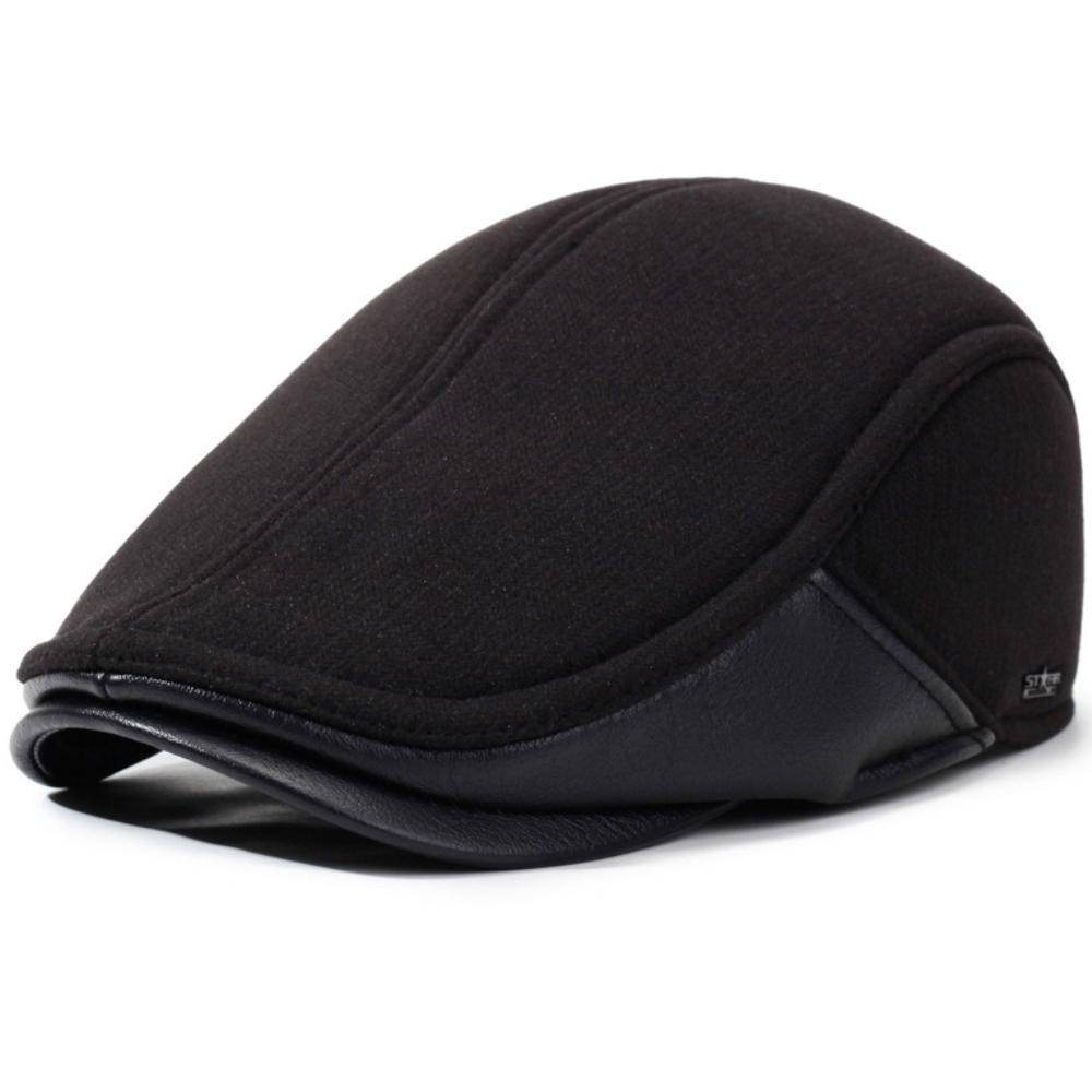 

HT4843 Thick Warm Men Winter Hat Earflap Cap Retro Wool Beret Hat Dad Father Ivy Flat Cap Grandfather Male Adjustable Beret Cap 56-60cm Adjustable чорний