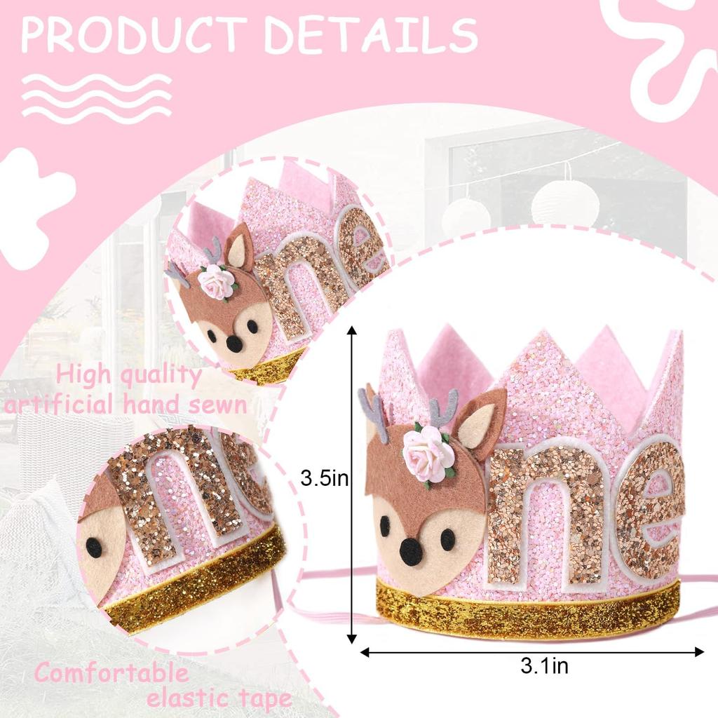 Winter Onederland Deer 1st Birthday Hat - Christmas Reindeer Birthday Crown, Miss OneDeerful First Birthday Decor