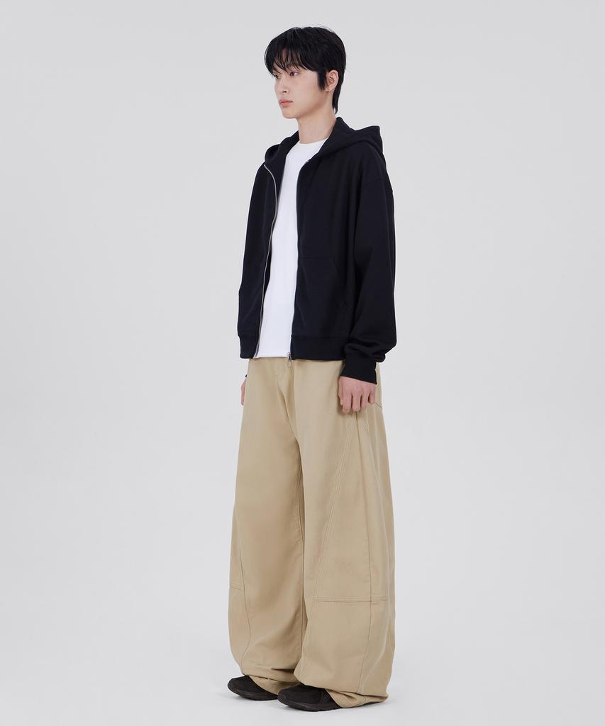 GLW Curved Cut Wide Cotton Pants Beige