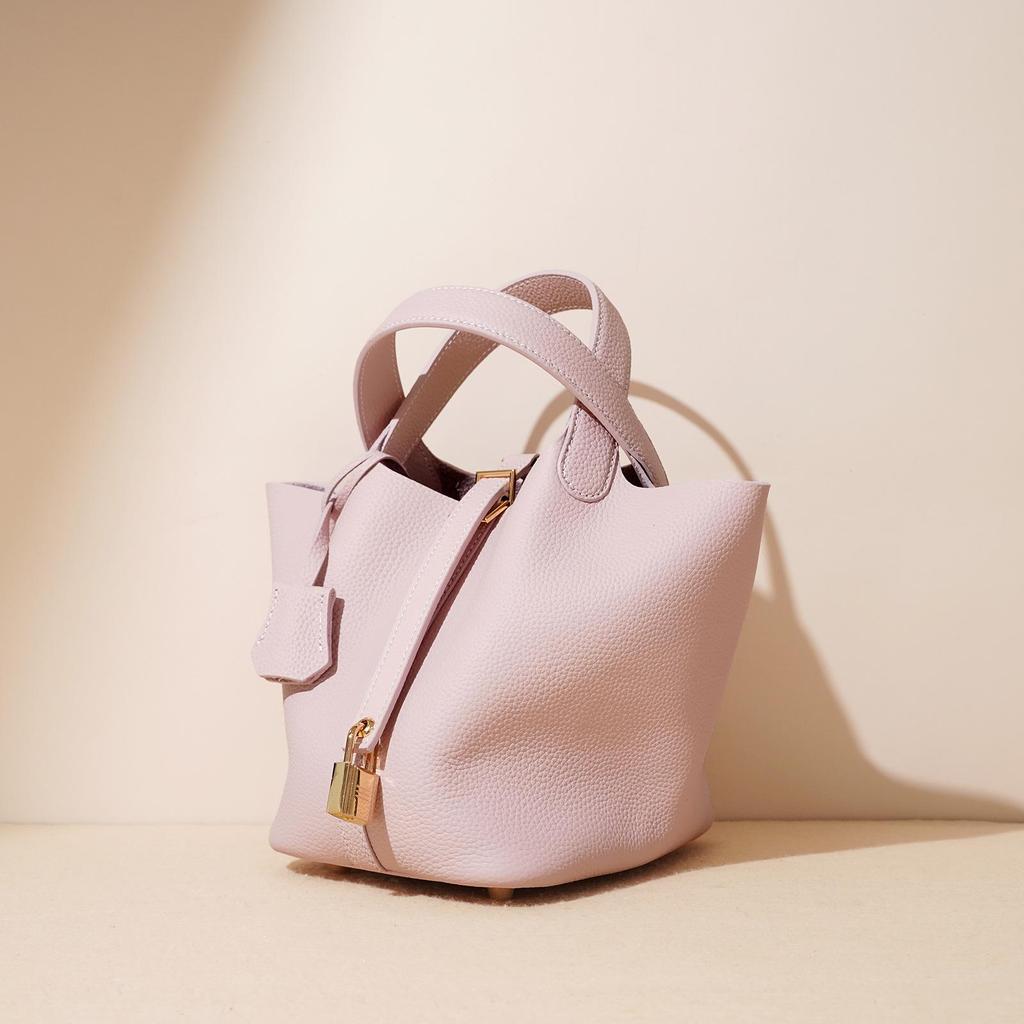 Genuine Leather Women's Bucket Bag Large Capacity Vegetable Basket Bag - NO LOGO