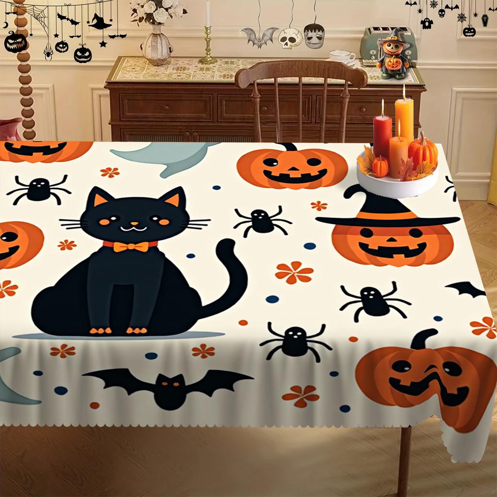 Halloween Cartoon Rectangle Tablecloth for Tables Decor Dining Room Waterproof Family Dinner Table Cloth Halloween Decorations