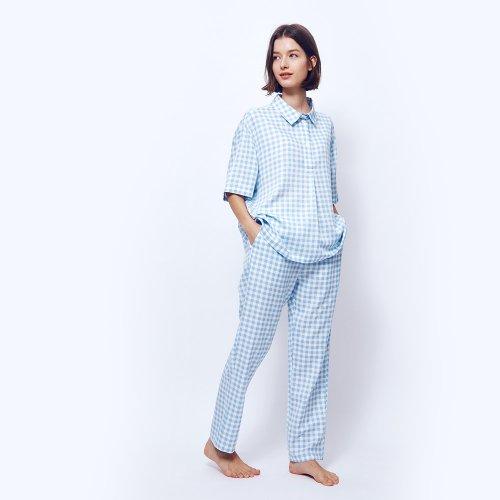 [Sunday Lounge] Unisex Lilac Blue Check Loungewear Short Set SJMBB701-LB [Shipped from Korea] 100% Authentic