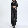 Women's Black-Grey High-Waisted Wide-Leg Jeans - Straight, Loose Fit, Drapey, Slimming, Floor-Length, 2025 Spring/Summer Style