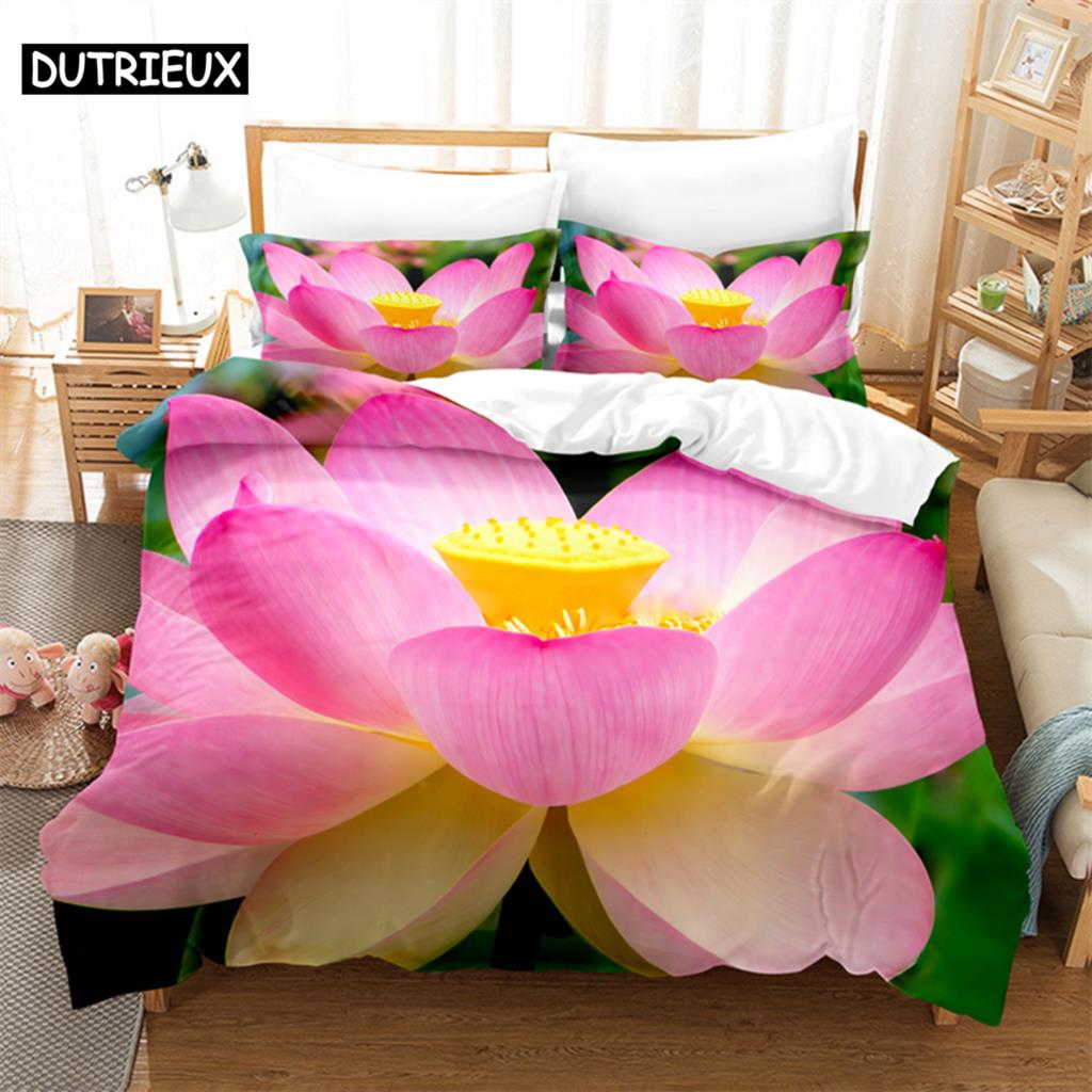 Zielony Liść Lotos Królowa Pościel Zestaw Poszewka na Kołdrę Zestaw Pościeli Dziecięcej Drukowanie Cyfrowe Pościel Rozmiar Królewski Poszewka na Kołdrę Zestaw Pościeli