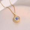 Punk Creative Zircon Blue Evil Eye Round Pendant Necklaces for Women Men Fashion Stainless Steel Chain Jewelry Accessories Gifts