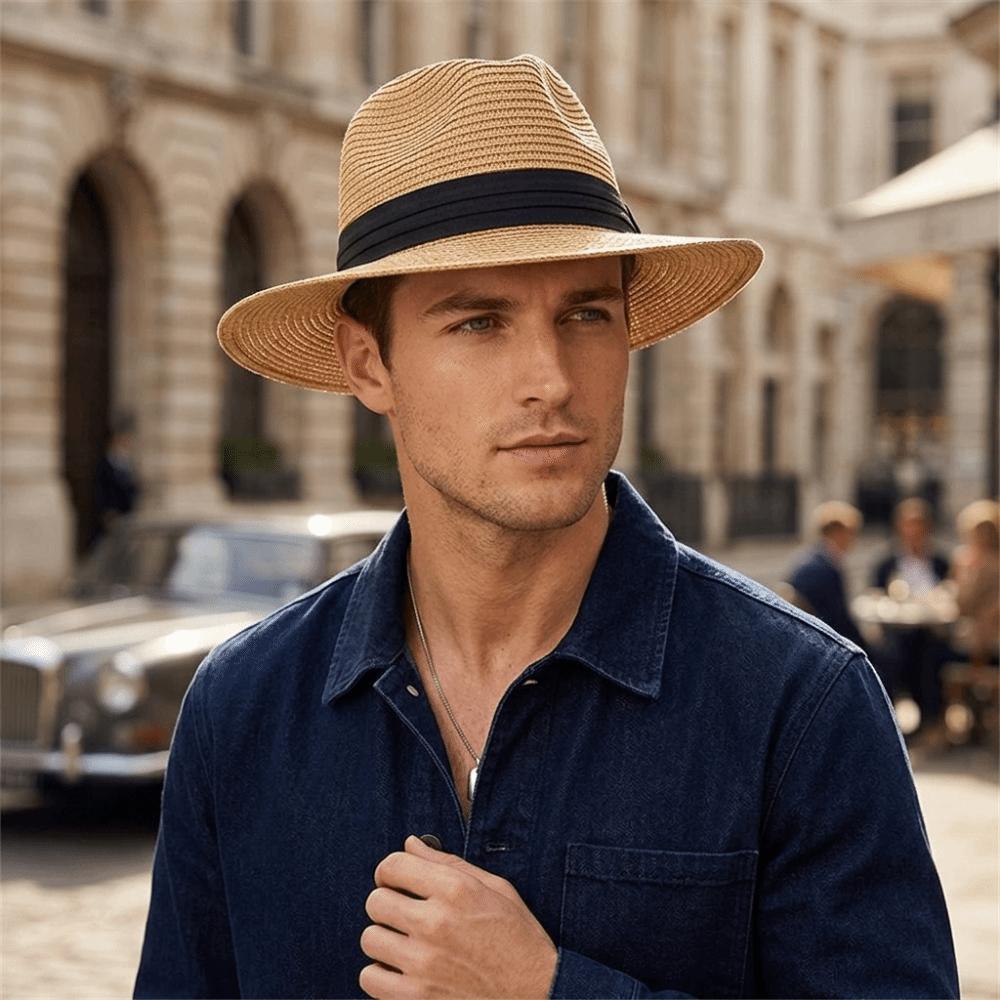 Sun Protection Summer Sun Hat Flat Brim Beach Cap Fashion Jazz Hat  Unisex