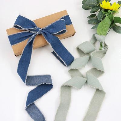 Denim Ribbon Jeans Cloth Fabric Ribbon Handmade Fringe Silk Ribbon for DIY Sewing Crafts Hairclip Bows Clothes Blue Cowboy Decor