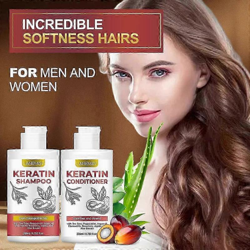 Keratin Shampoo and Conditioner Set - Sulfate Free - Salon Thickening Treatment for Dry, Damaged, Curly, Frizzy, Straight or Color Treated Hair - Anti